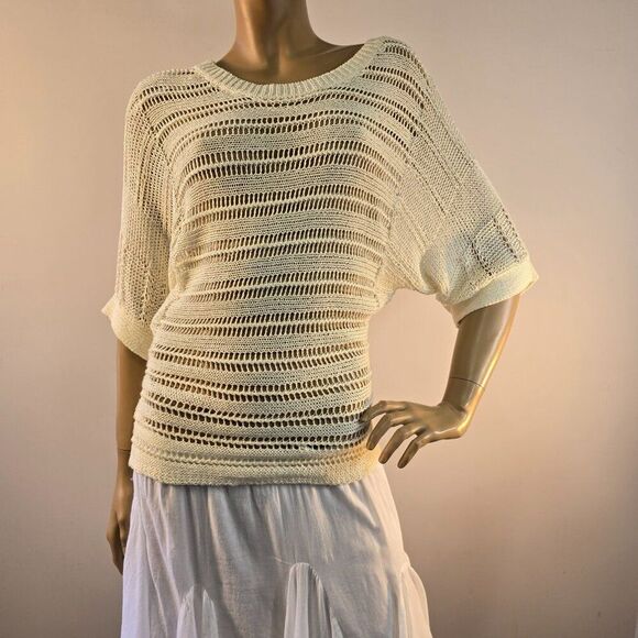 Cable And Gauge Women Boho Top Sz S/M Dolman Sleeve Crochet Open Knit Pullover - Picture 2 of 9